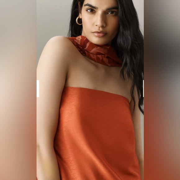 DIARRABLU Tubi Cape Maxi Dress Women's Small Dark Orange Strapless W/ Shawl NWT - Picture 3 of 4